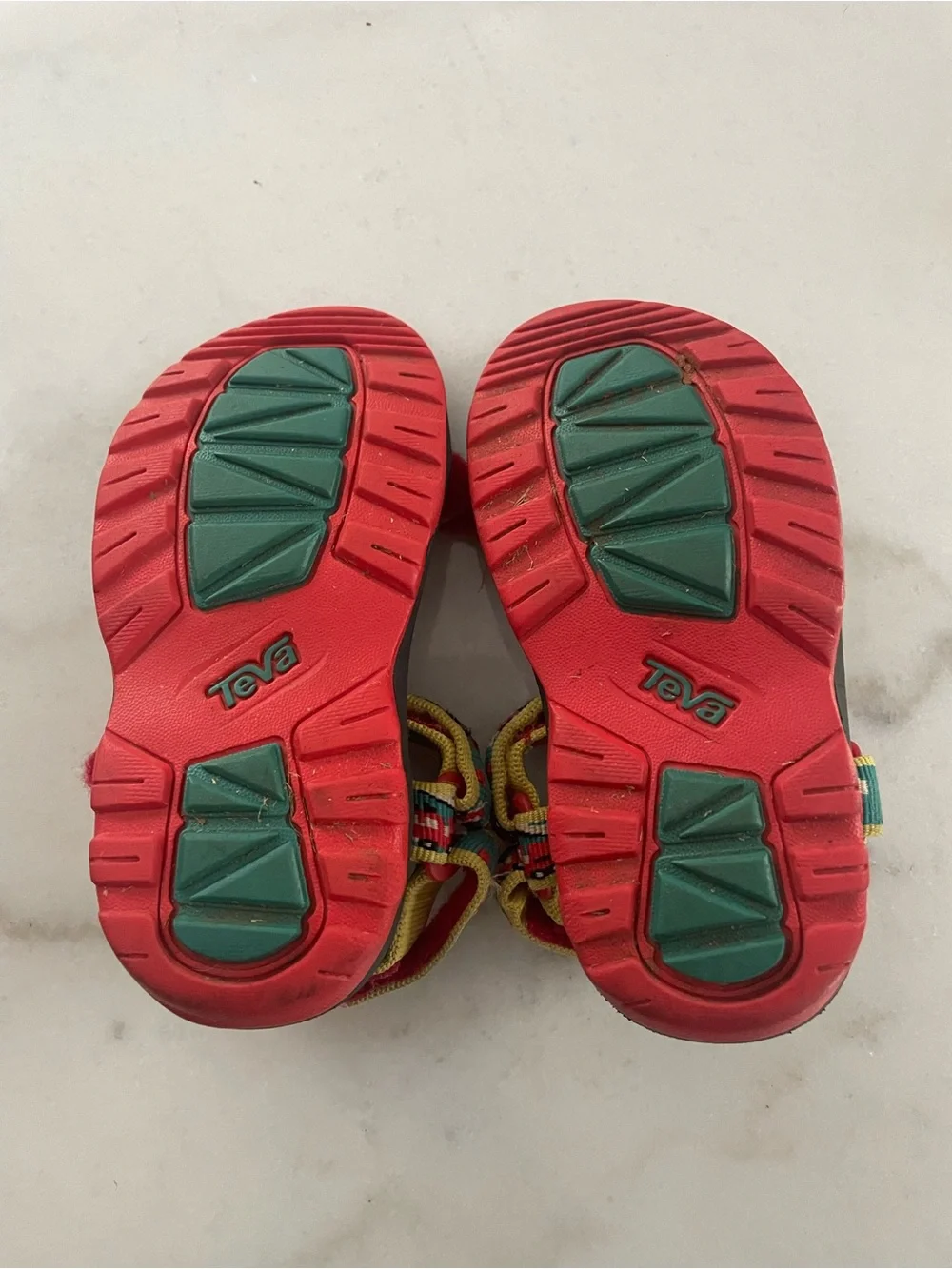 Teva Kids 9.5 Teal and Red Strap Sandals with Firetruck Print #0208